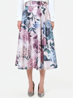 GONNA IN RASO ROSA ANTICO CON STAMPA FLOREALE