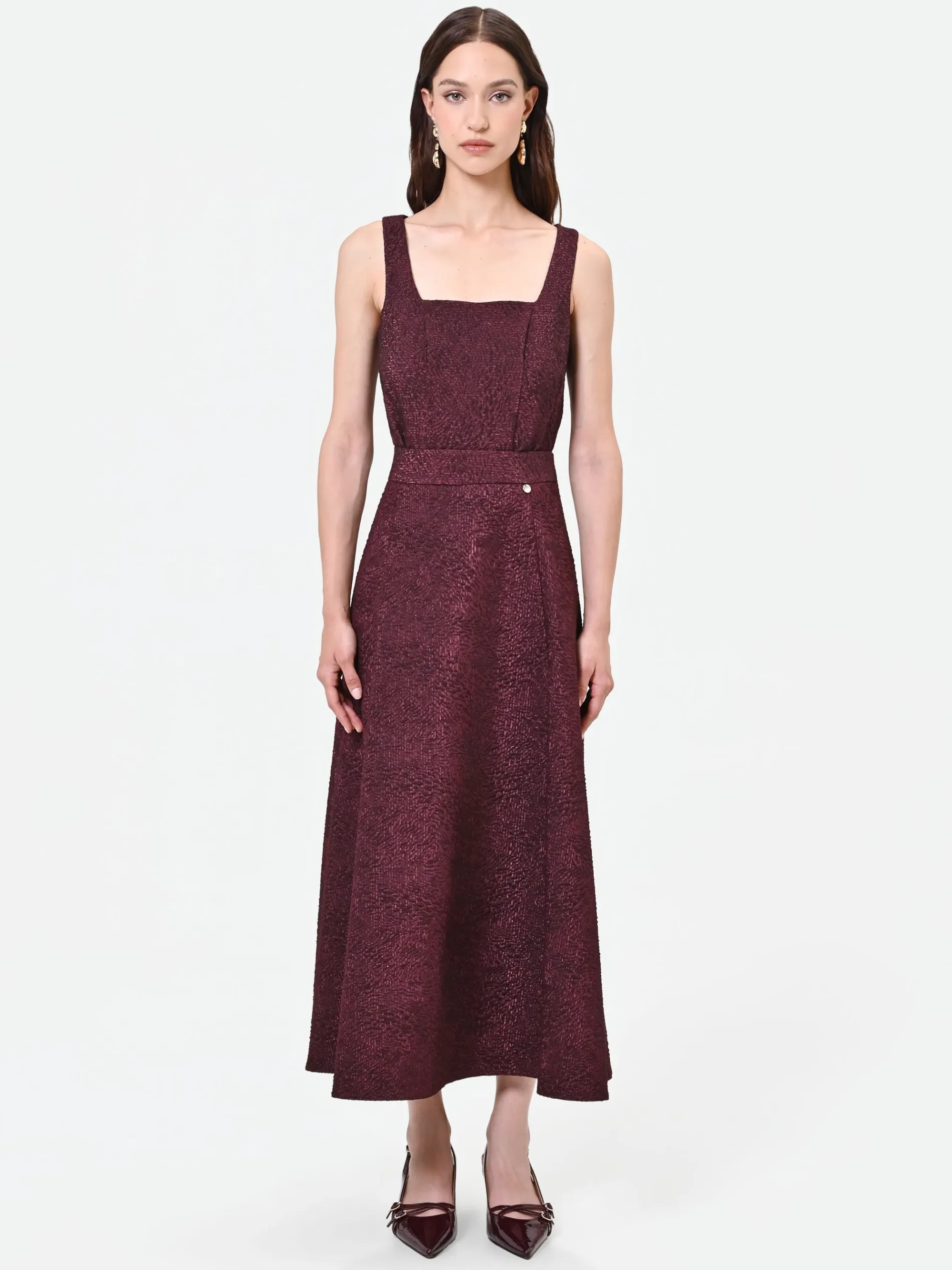 GONNA MIDI BORDEAUX INTESSUTO JACQUARD LAMÉ