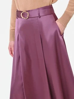 GONNA MIDI IN RASO ROSA ANTICO CON CINTURA