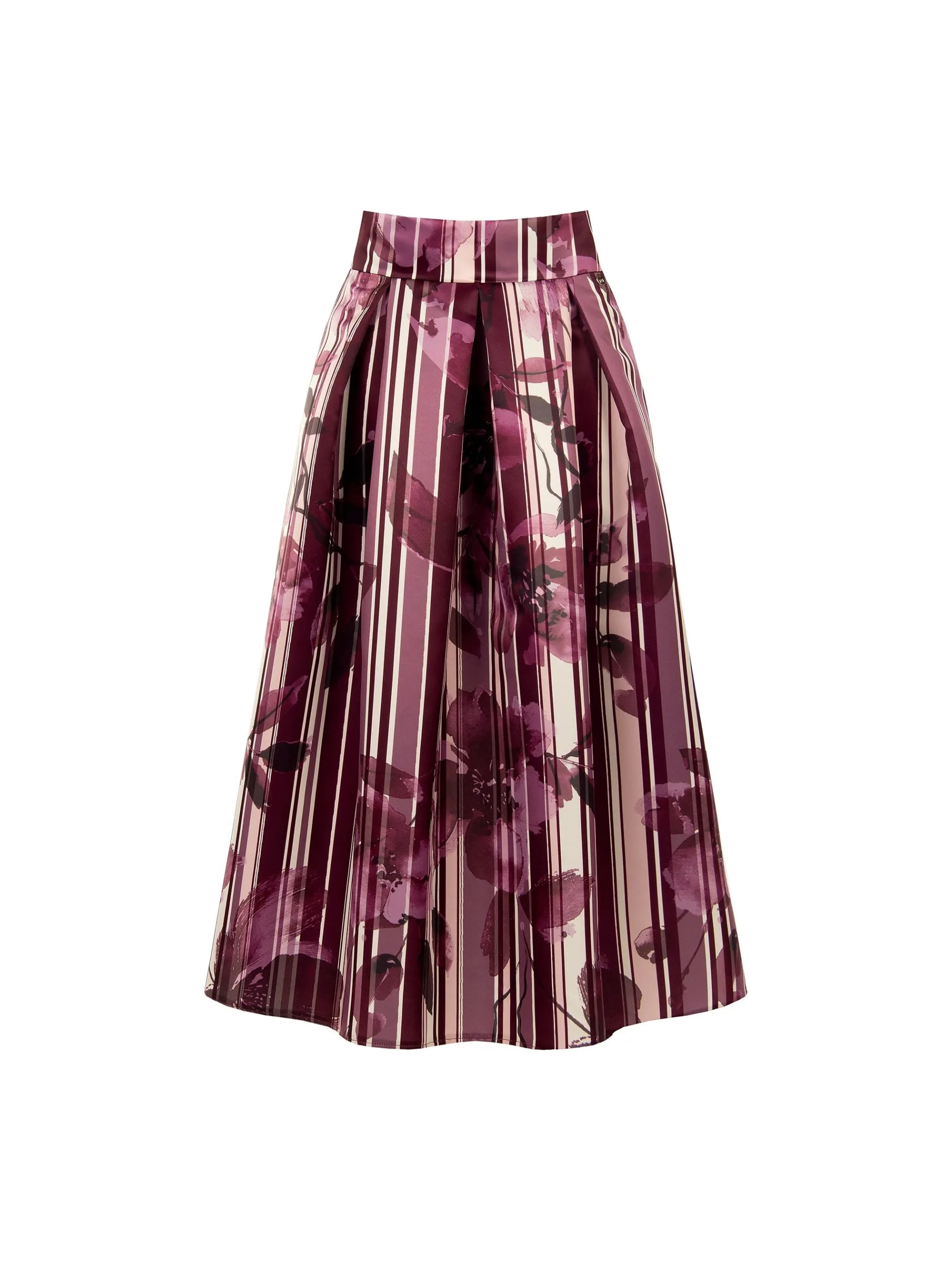 GONNA MIDI PLISSETTATA ROSSO BORDEAUX CON FANTASIA FLOREALE
