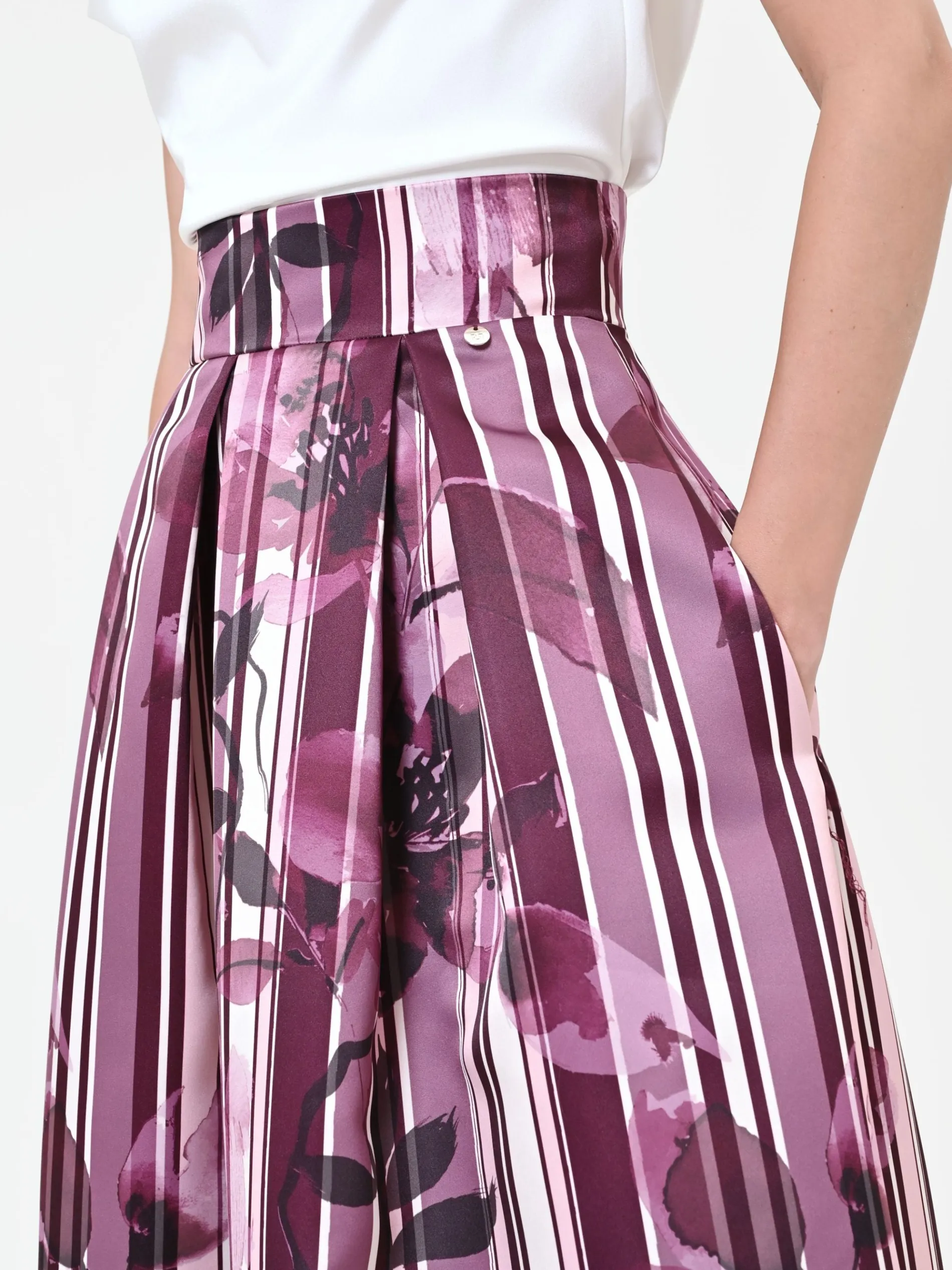 GONNA MIDI PLISSETTATA ROSSO BORDEAUX CON FANTASIA FLOREALE