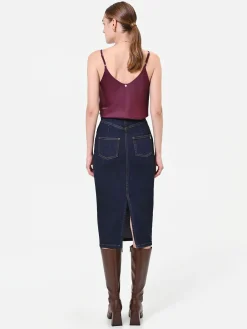 GONNA TUBINO BLU NAVY IN DENIM CON BOTTONI DORATI