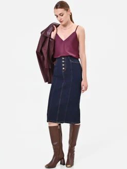 GONNA TUBINO BLU NAVY IN DENIM CON BOTTONI DORATI