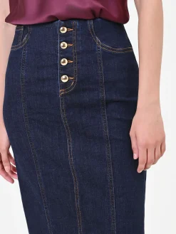 GONNA TUBINO BLU NAVY IN DENIM CON BOTTONI DORATI