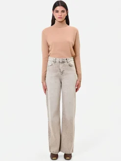 JEANS AMPI A VITA ALTA TORTORA BEIGE