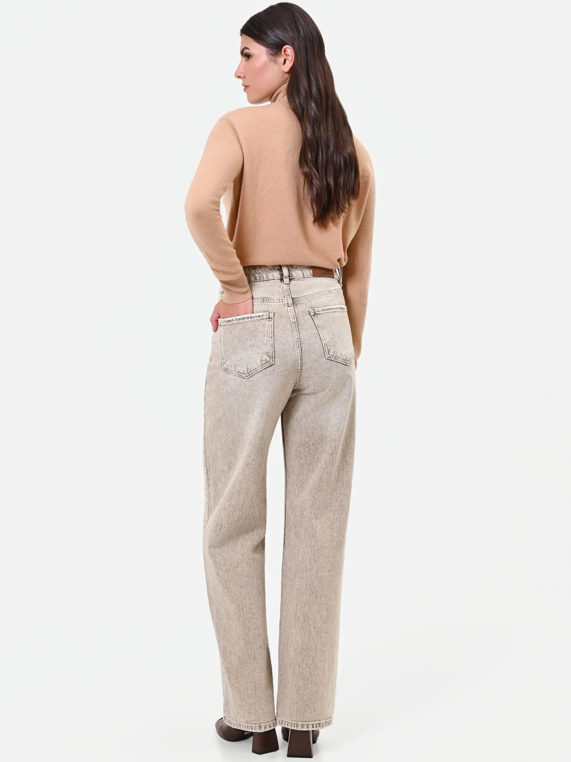 JEANS AMPI A VITA ALTA TORTORA BEIGE