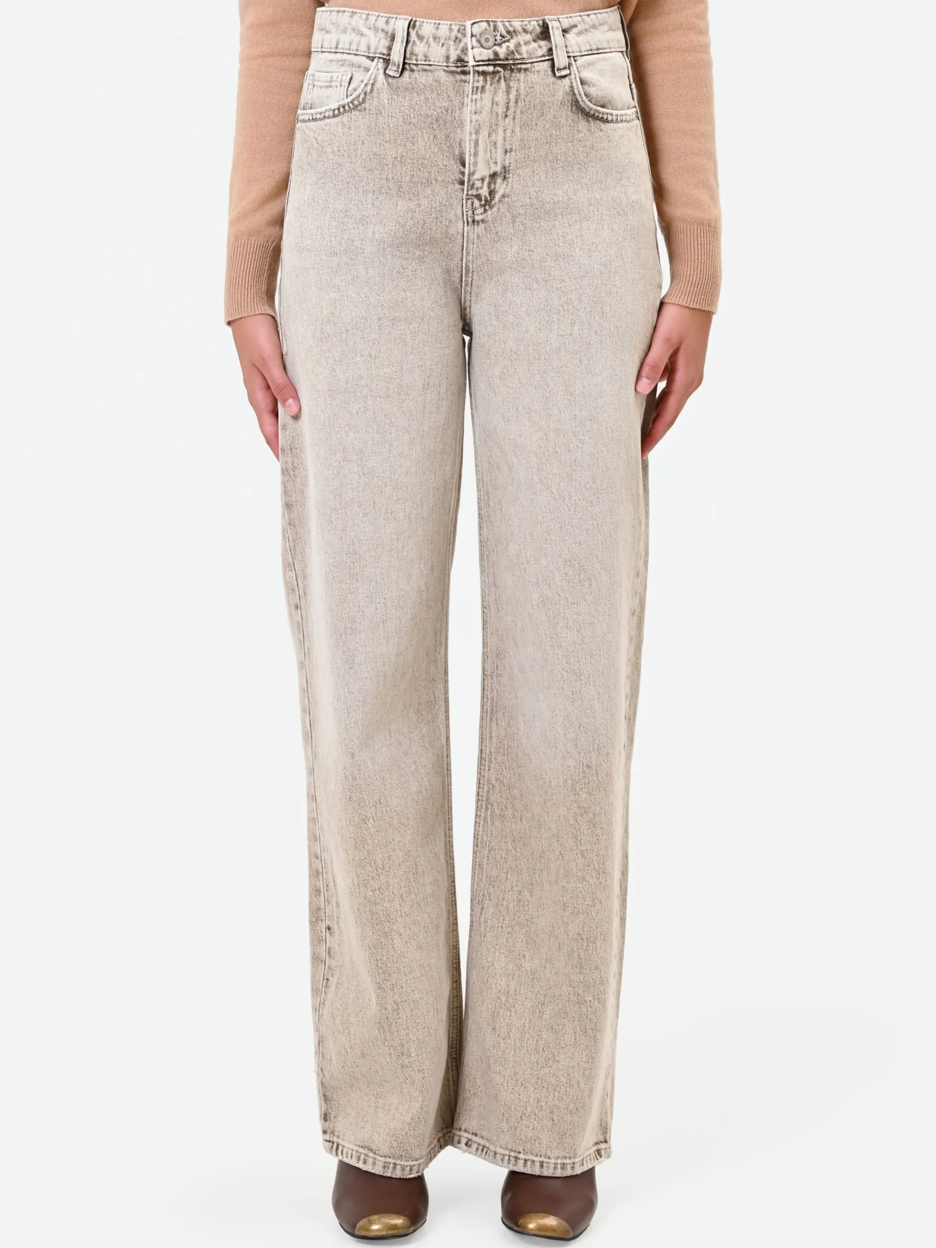 JEANS AMPI A VITA ALTA TORTORA BEIGE