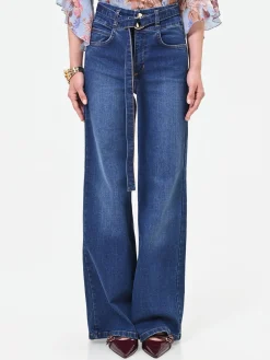 JEANS BLU A VITA ALTA CON CINTURA GAMBA AMPIA