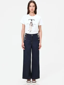JEANS BLU NAVY A PALAZZO CON BOTTONI STILE MARINA