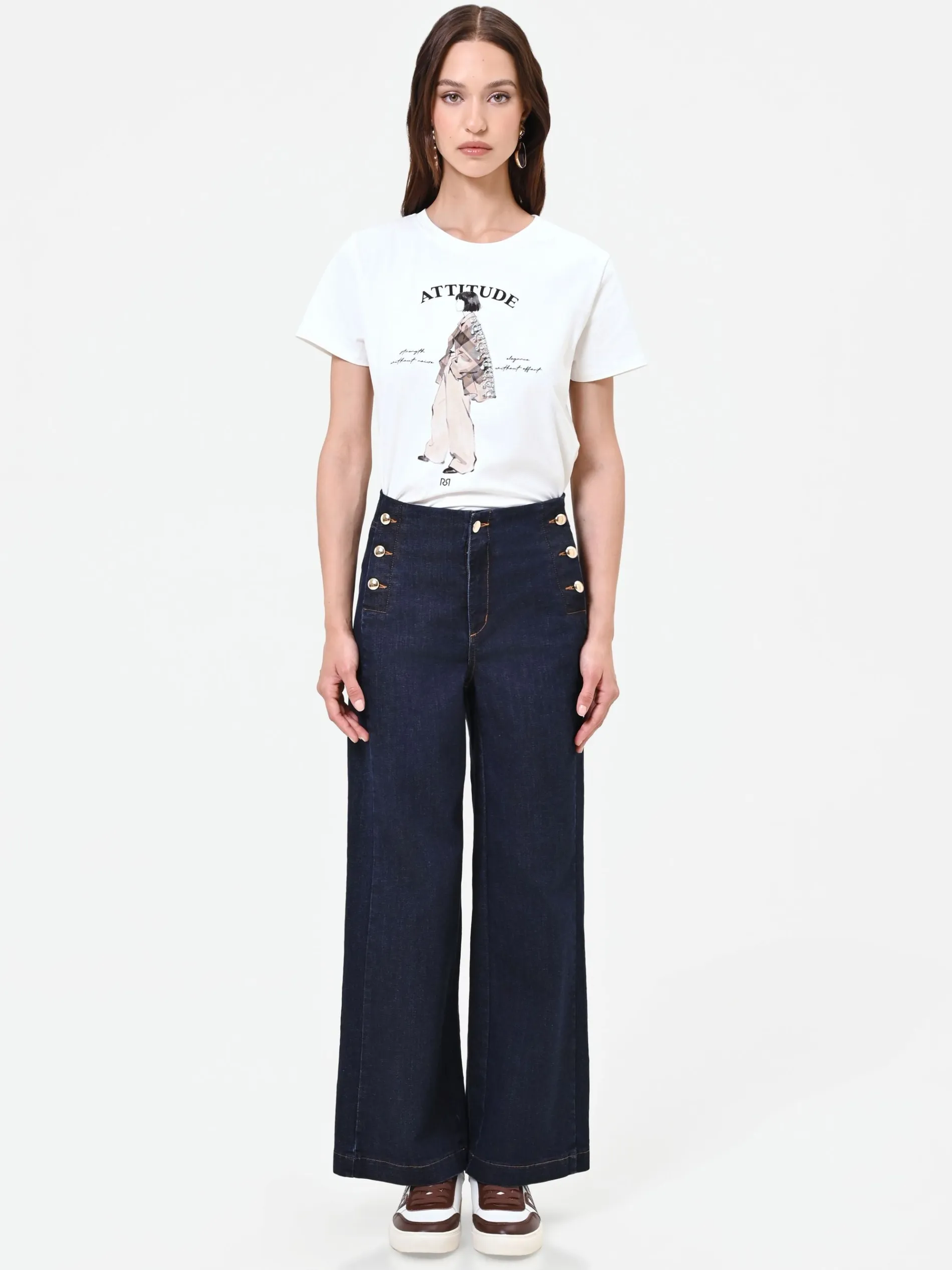 JEANS BLU NAVY A PALAZZO CON BOTTONI STILE MARINA