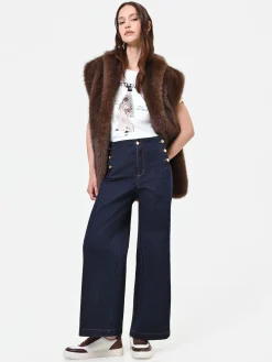 JEANS BLU NAVY A PALAZZO CON BOTTONI STILE MARINA