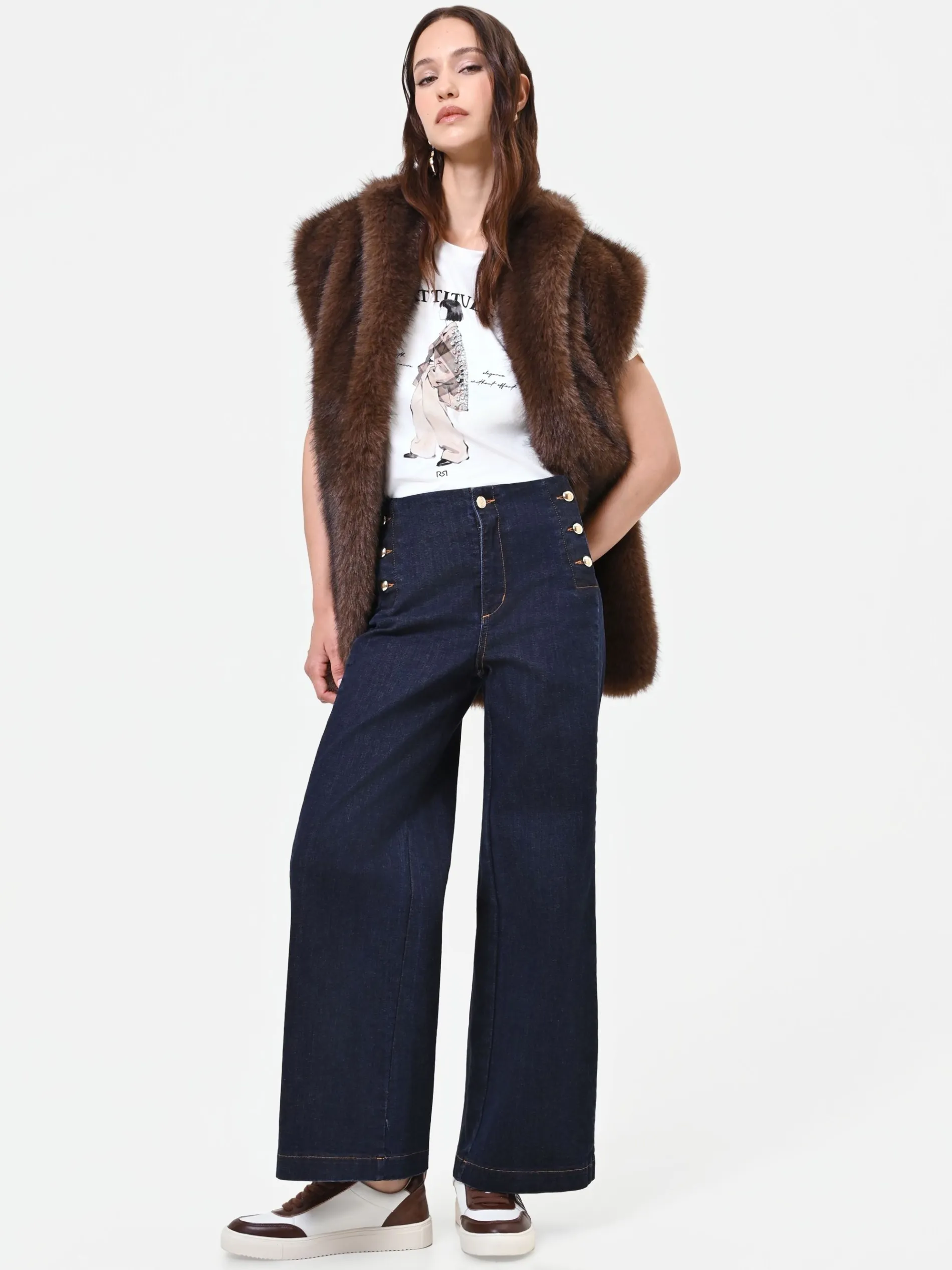 JEANS BLU NAVY A PALAZZO CON BOTTONI STILE MARINA
