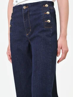 JEANS BLU NAVY A PALAZZO CON BOTTONI STILE MARINA
