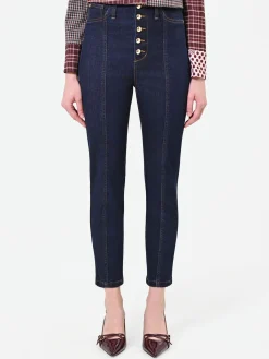 JEANS BLU NAVY A VITA ALTA CON BOTTONI