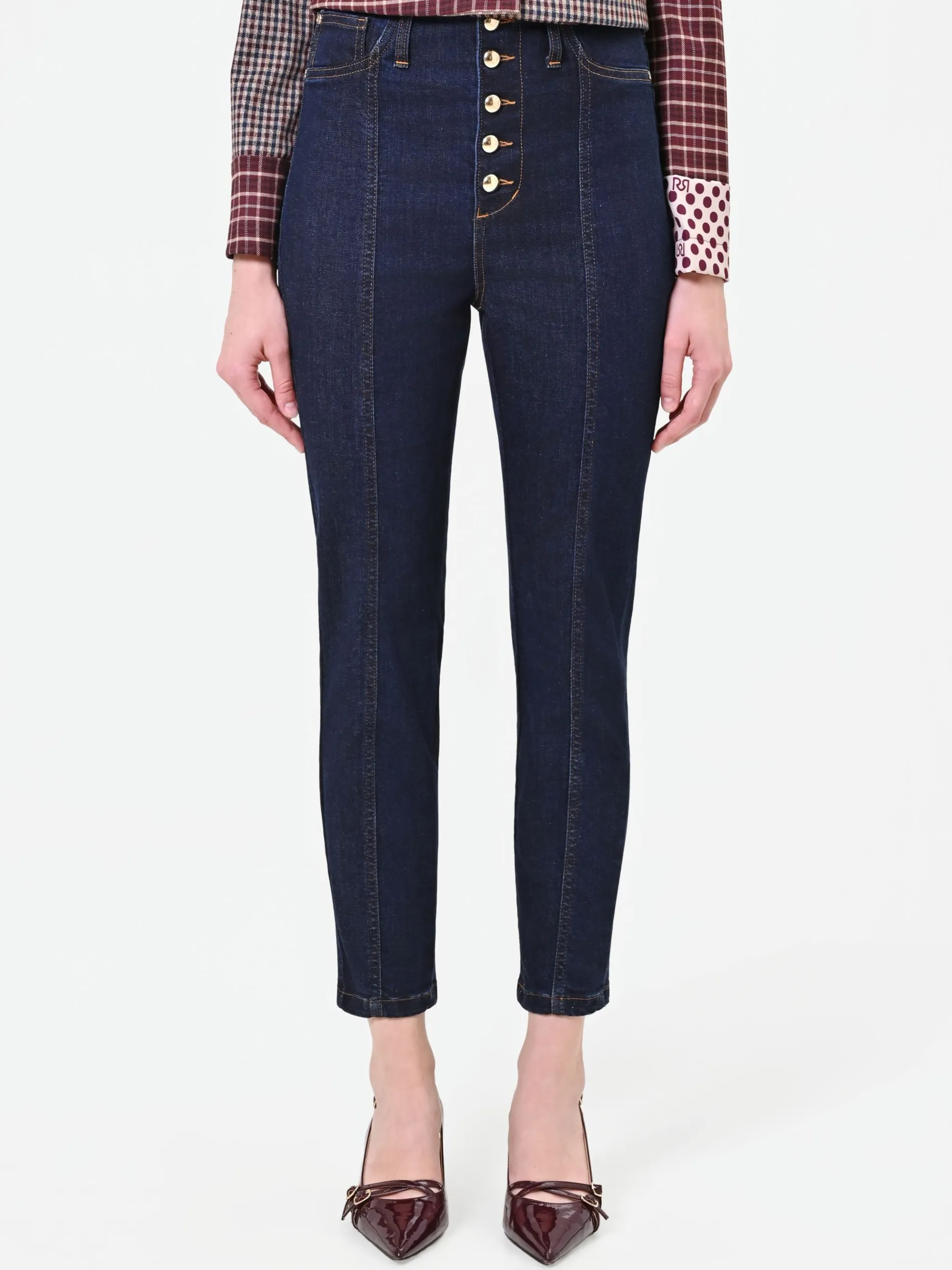 JEANS BLU NAVY A VITA ALTA CON BOTTONI