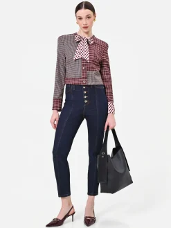 JEANS BLU NAVY A VITA ALTA CON BOTTONI