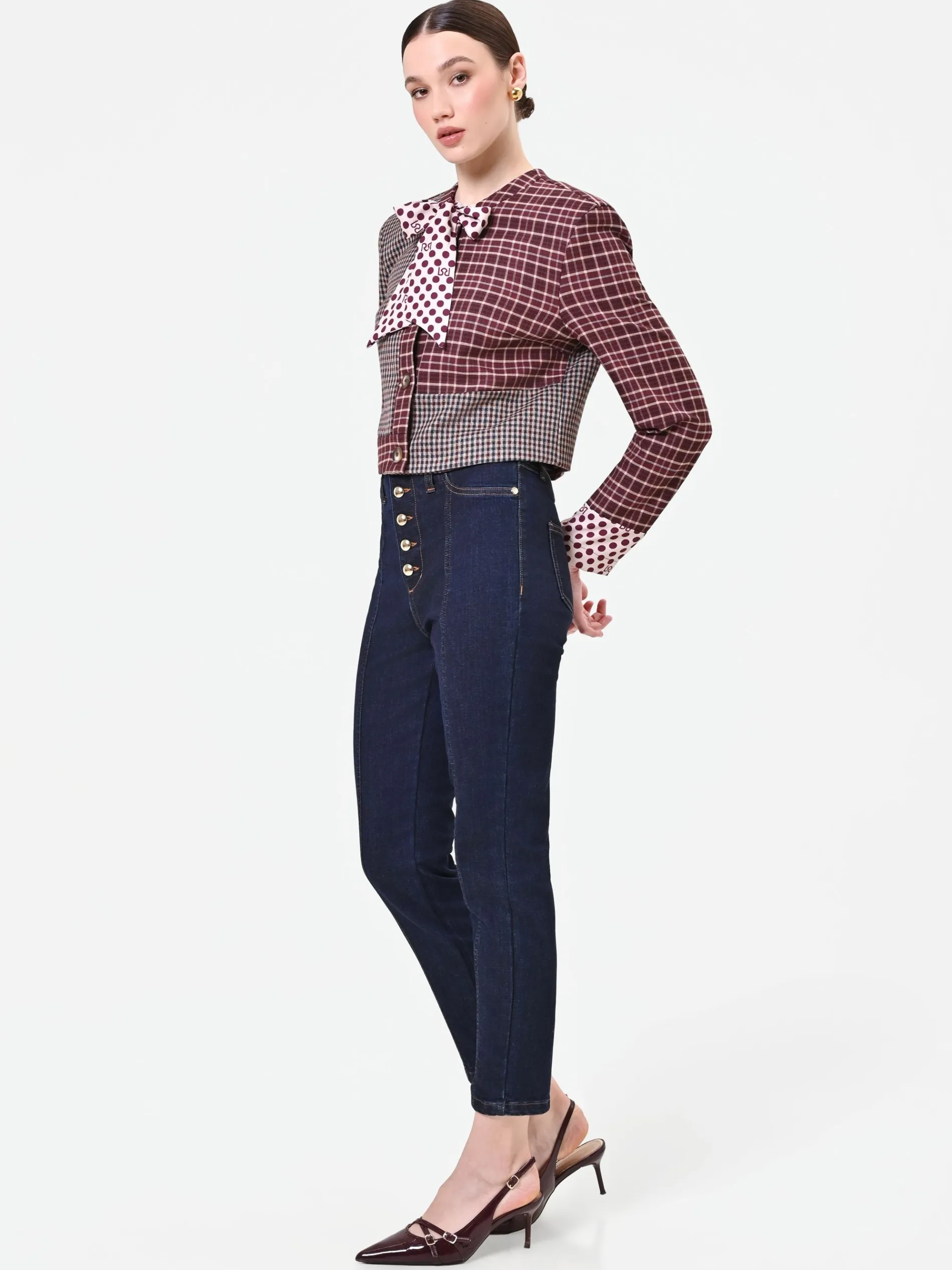 JEANS BLU NAVY A VITA ALTA CON BOTTONI