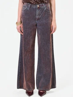 JEANS PALAZZO MARRONE CON BANDA A CONTRASTO