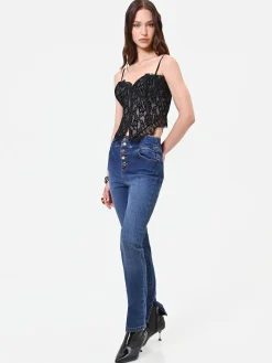 JEANS SKINNY BLU CON BOTTONI PIATTI