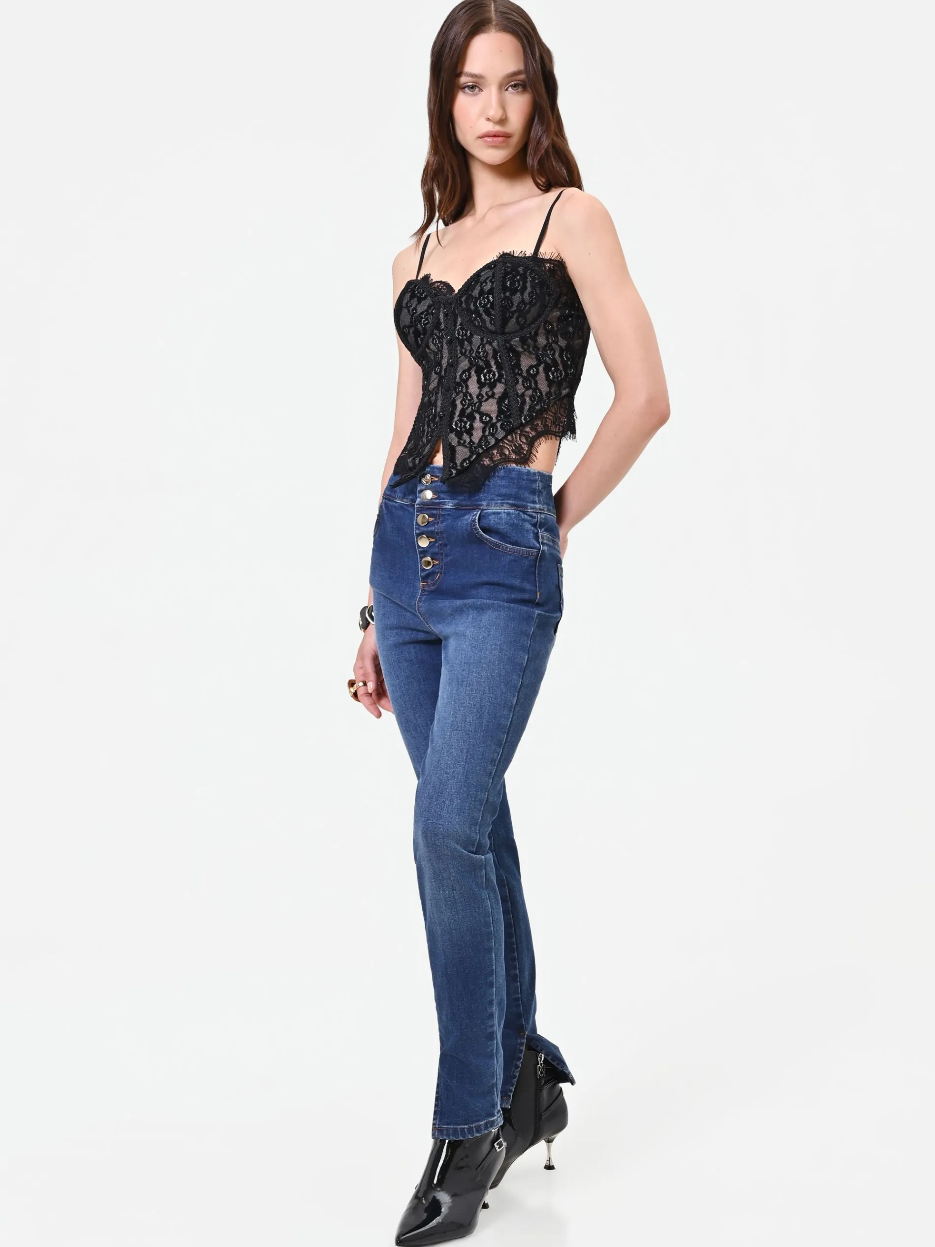 JEANS SKINNY BLU CON BOTTONI PIATTI