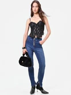 JEANS SKINNY BLU CON BOTTONI PIATTI