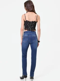 JEANS SKINNY BLU CON BOTTONI PIATTI
