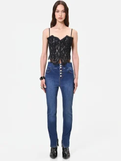 JEANS SKINNY BLU CON BOTTONI PIATTI