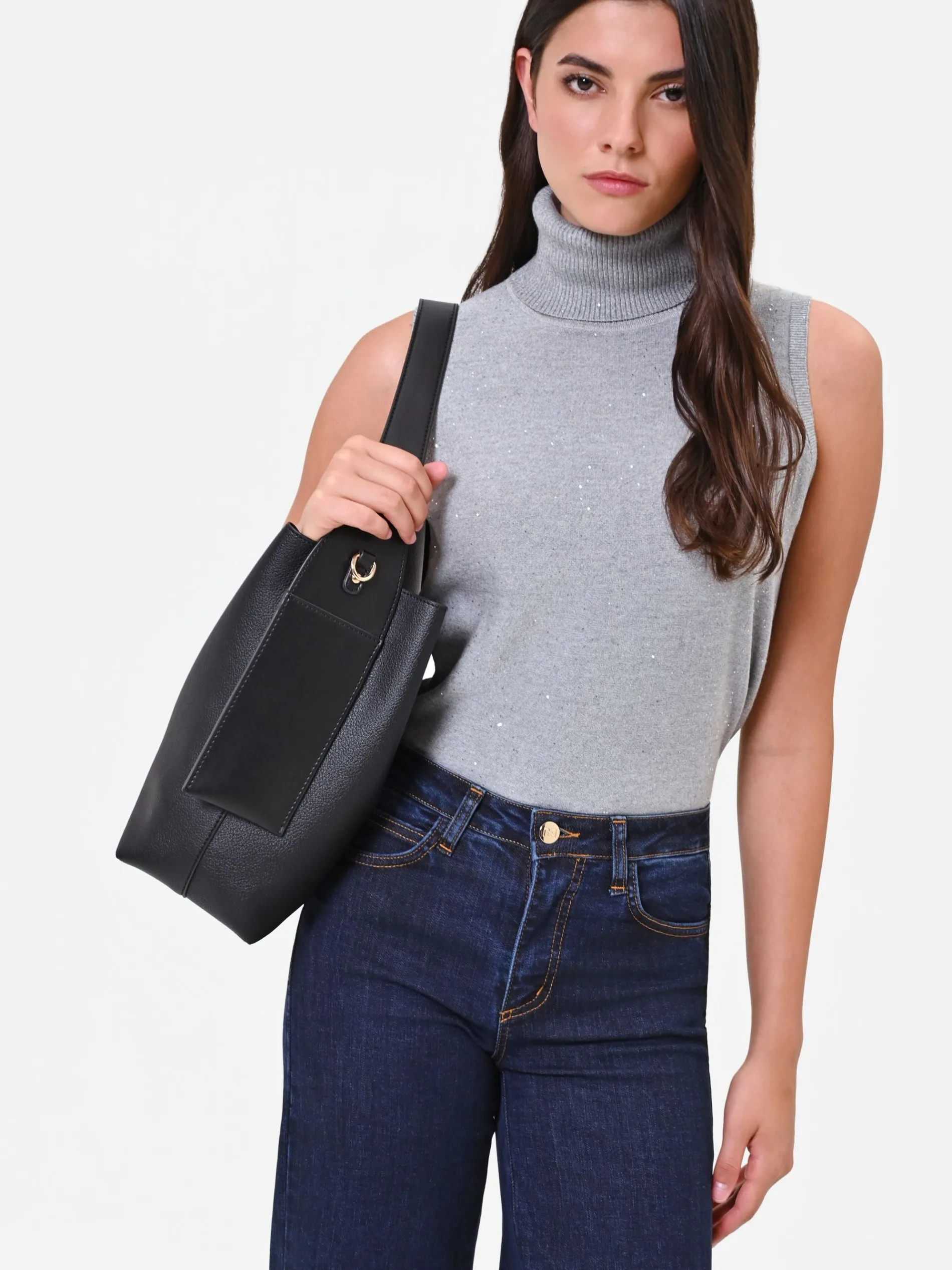 MAGLIA DOLCEVITA SMANICATA GRIGIO CHIARO