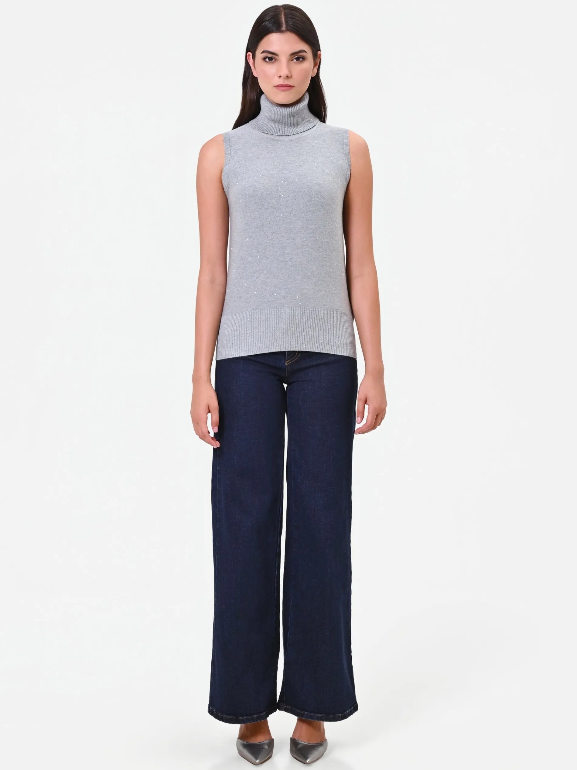 MAGLIA DOLCEVITA SMANICATA GRIGIO CHIARO