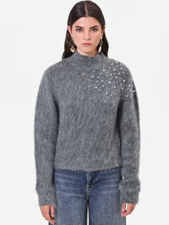 MAGLIA GRIGIA IN MOHAIR CON APPLICAZIONE GIOIELLO