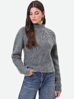 MAGLIA GRIGIA IN MOHAIR CON APPLICAZIONE GIOIELLO