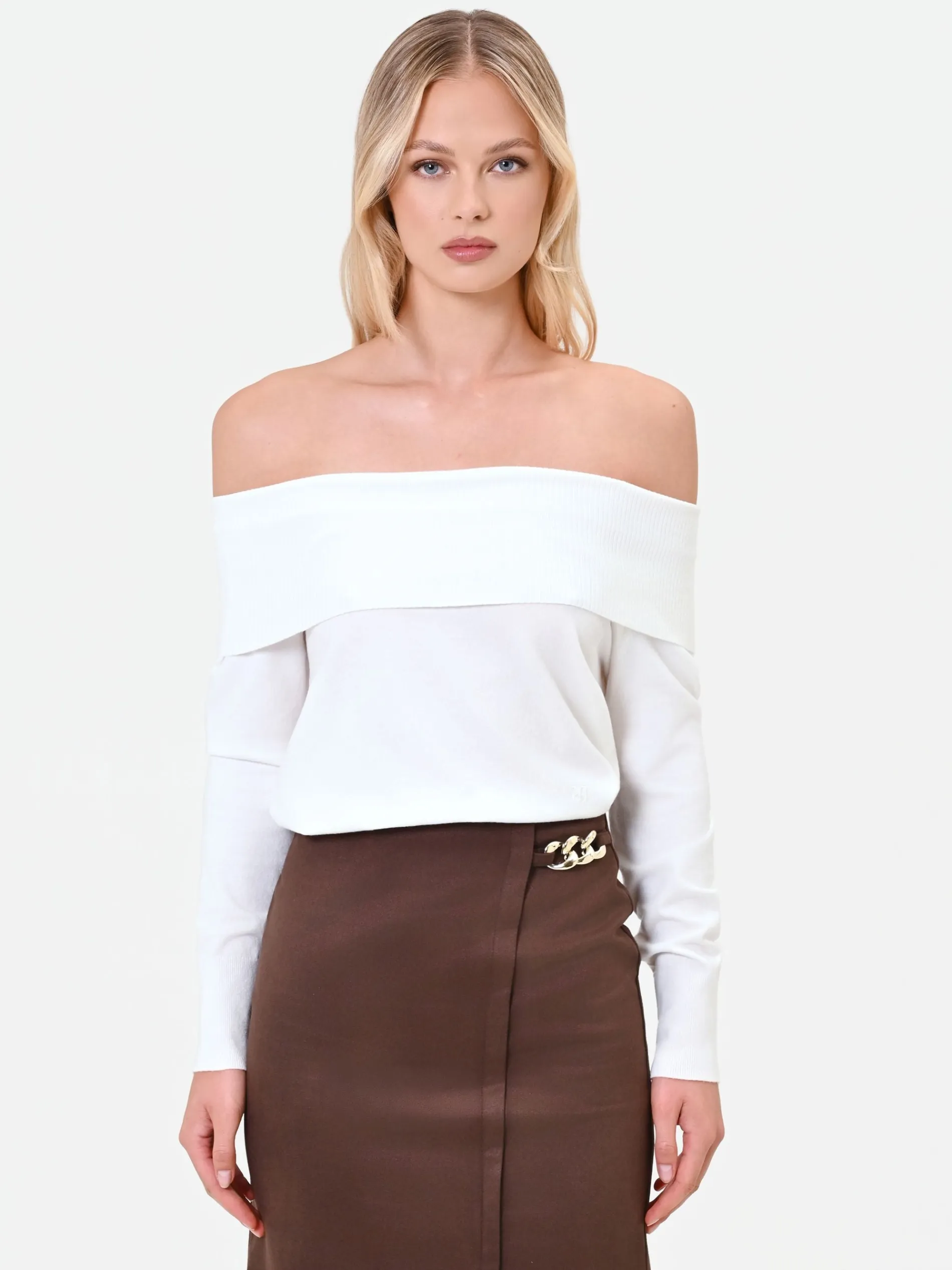 MAGLIA PANNA BIANCO CON SCOLLO OMERALE