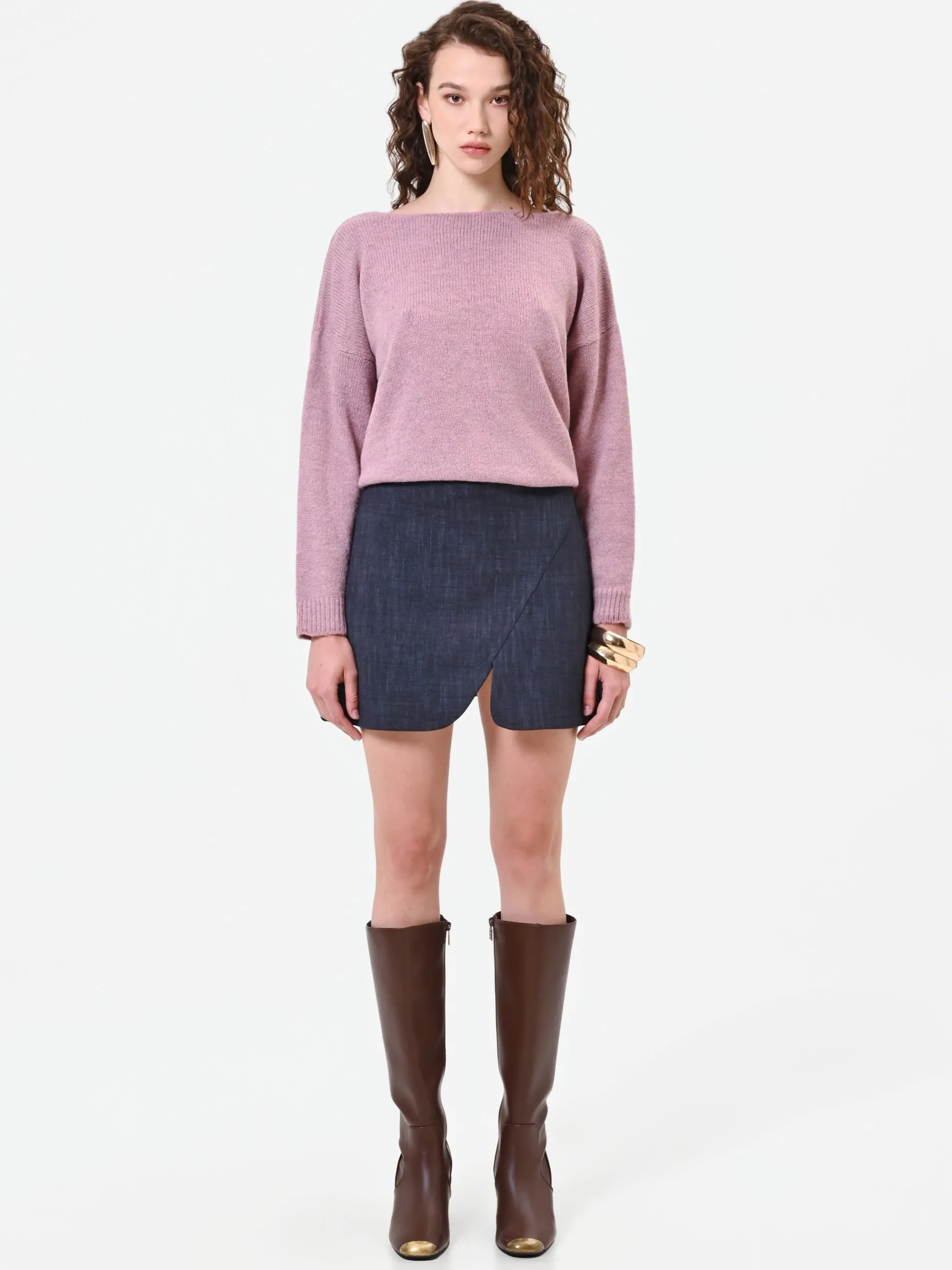 MINIGONNA BLU NAVY A PORTAFOGLIO