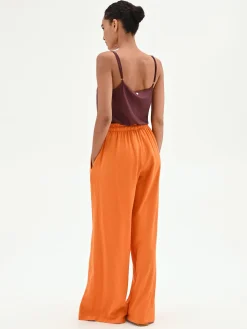 PANTALONE A PALAZZO ARANCIONE IN LINO