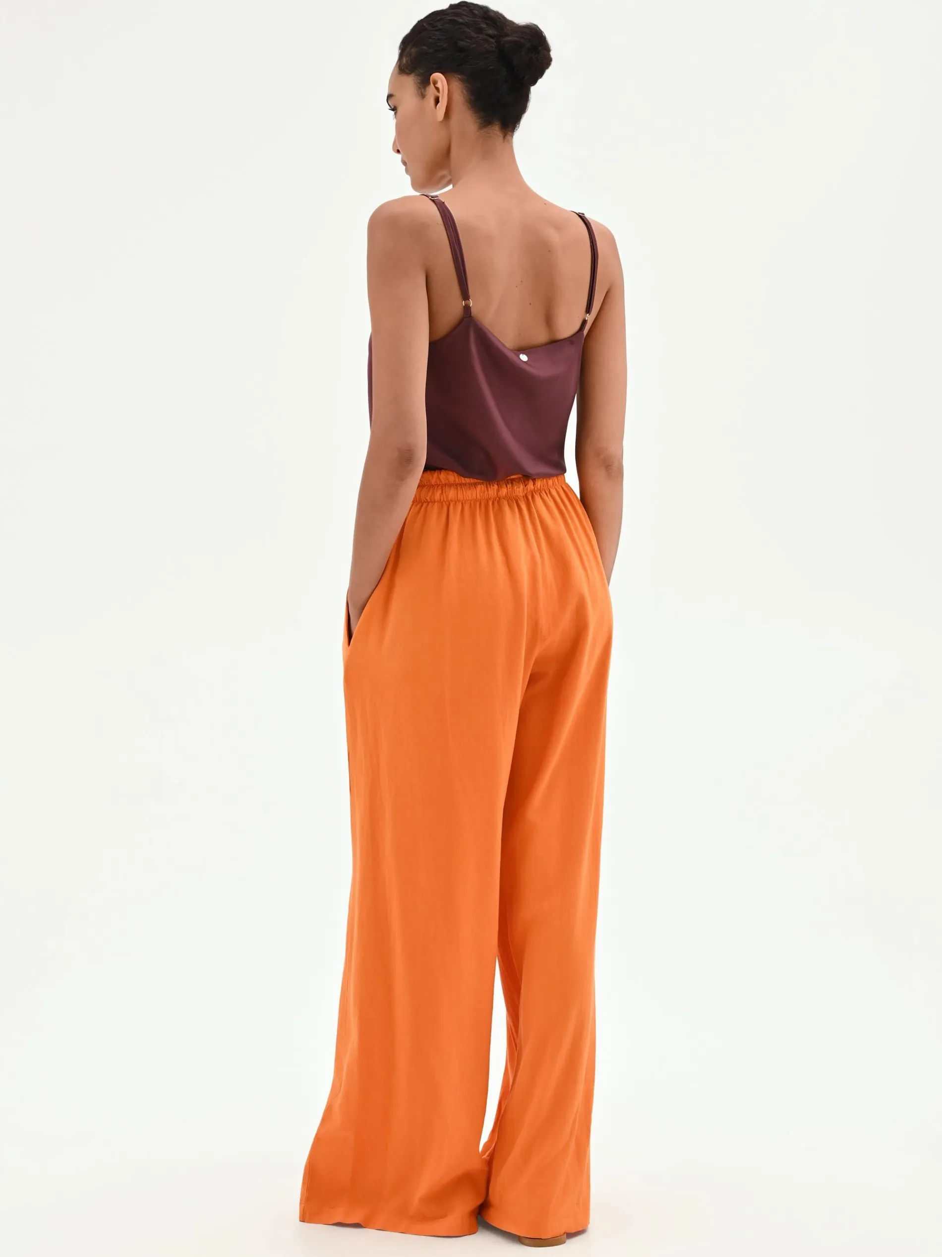 PANTALONE A PALAZZO ARANCIONE IN LINO