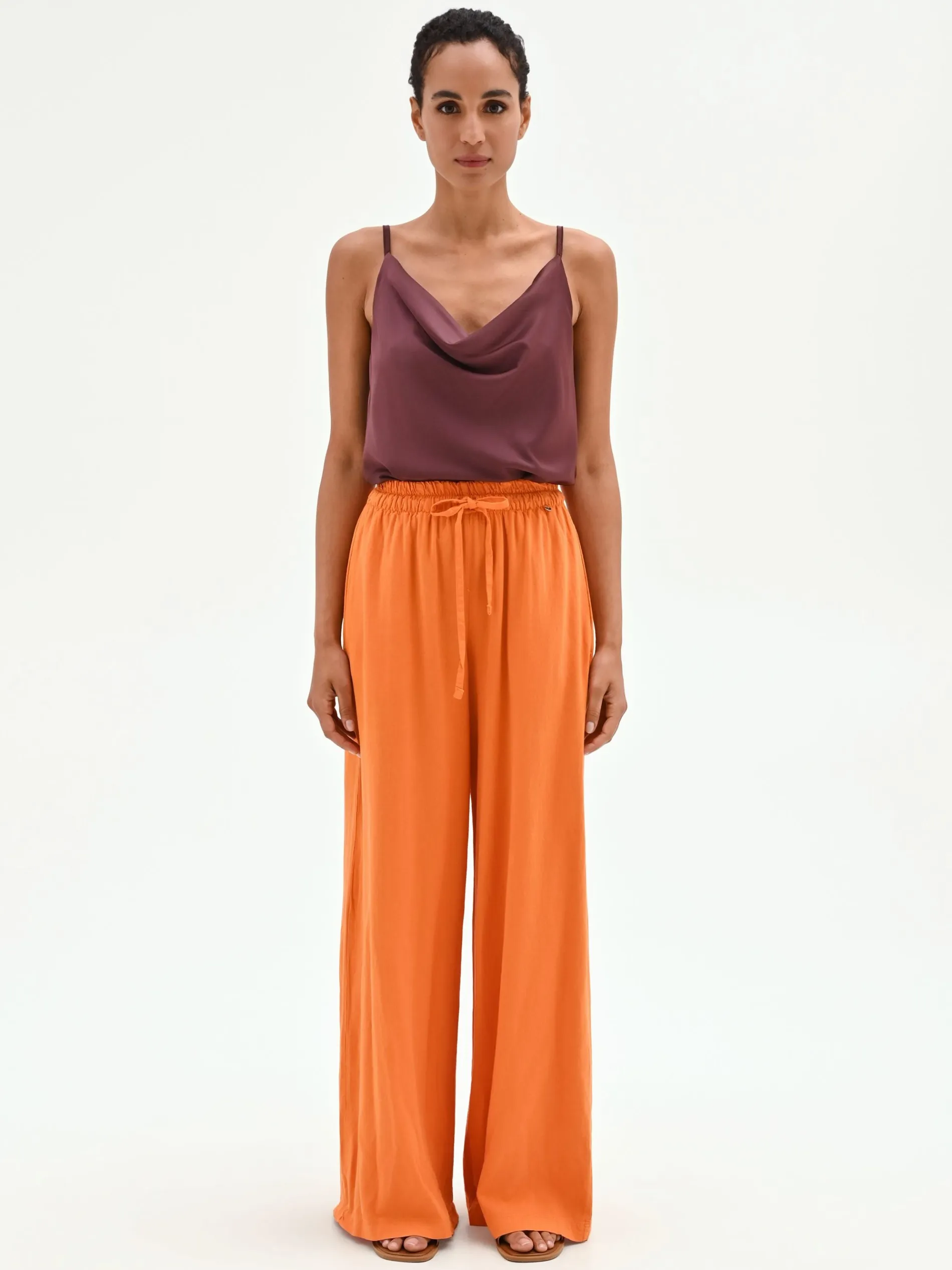 PANTALONE A PALAZZO ARANCIONE IN LINO