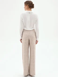 PANTALONE A PALAZZO BEIGE CHIARO EFFETTO TWEED