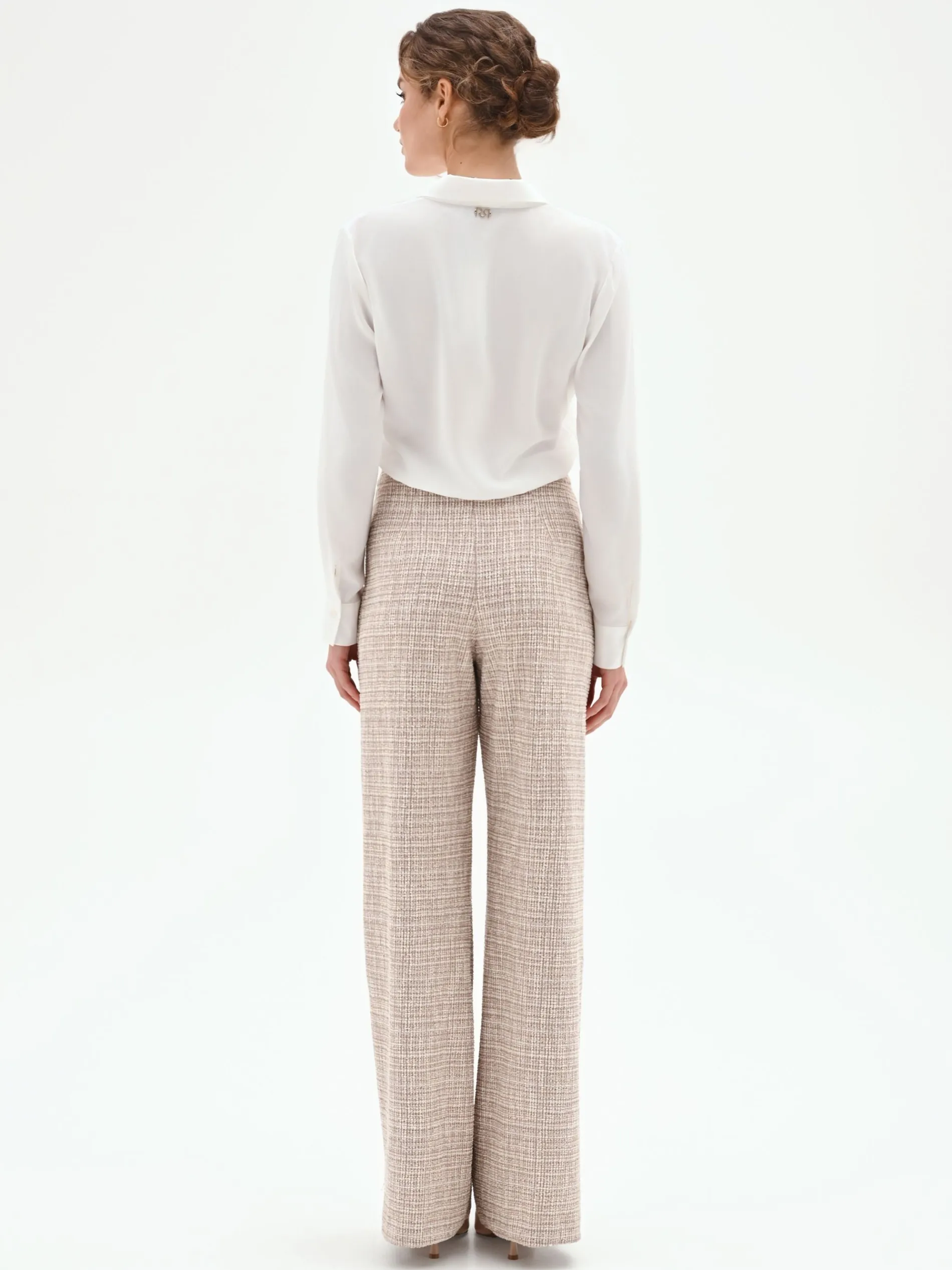 PANTALONE A PALAZZO BEIGE CHIARO EFFETTO TWEED