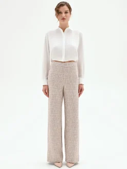 PANTALONE A PALAZZO BEIGE CHIARO EFFETTO TWEED
