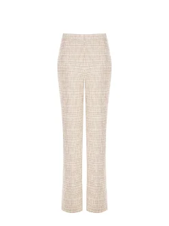PANTALONE A PALAZZO BEIGE CHIARO EFFETTO TWEED