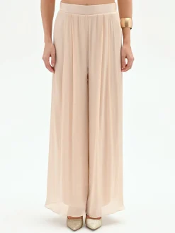 PANTALONE A PALAZZO BEIGE CHIARO IN RASO CANGIANTE