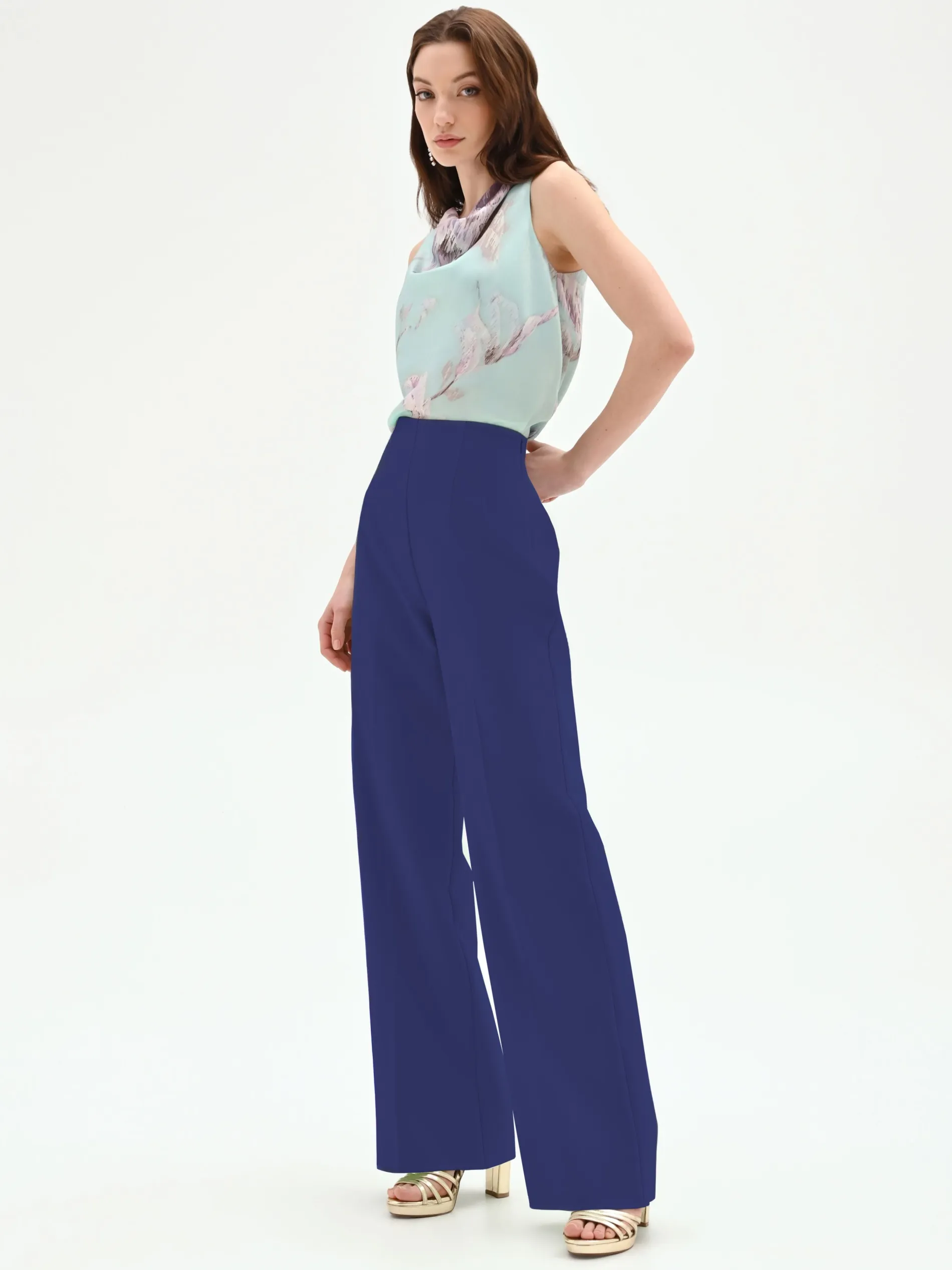 PANTALONE A PALAZZO BLU BRILLANTE
