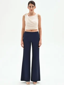 PANTALONE A PALAZZO BLU CON PIEGA STIRATA