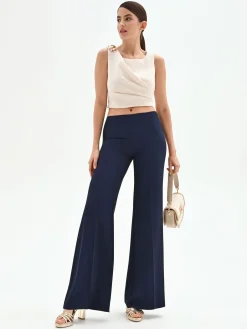 PANTALONE A PALAZZO BLU CON PIEGA STIRATA