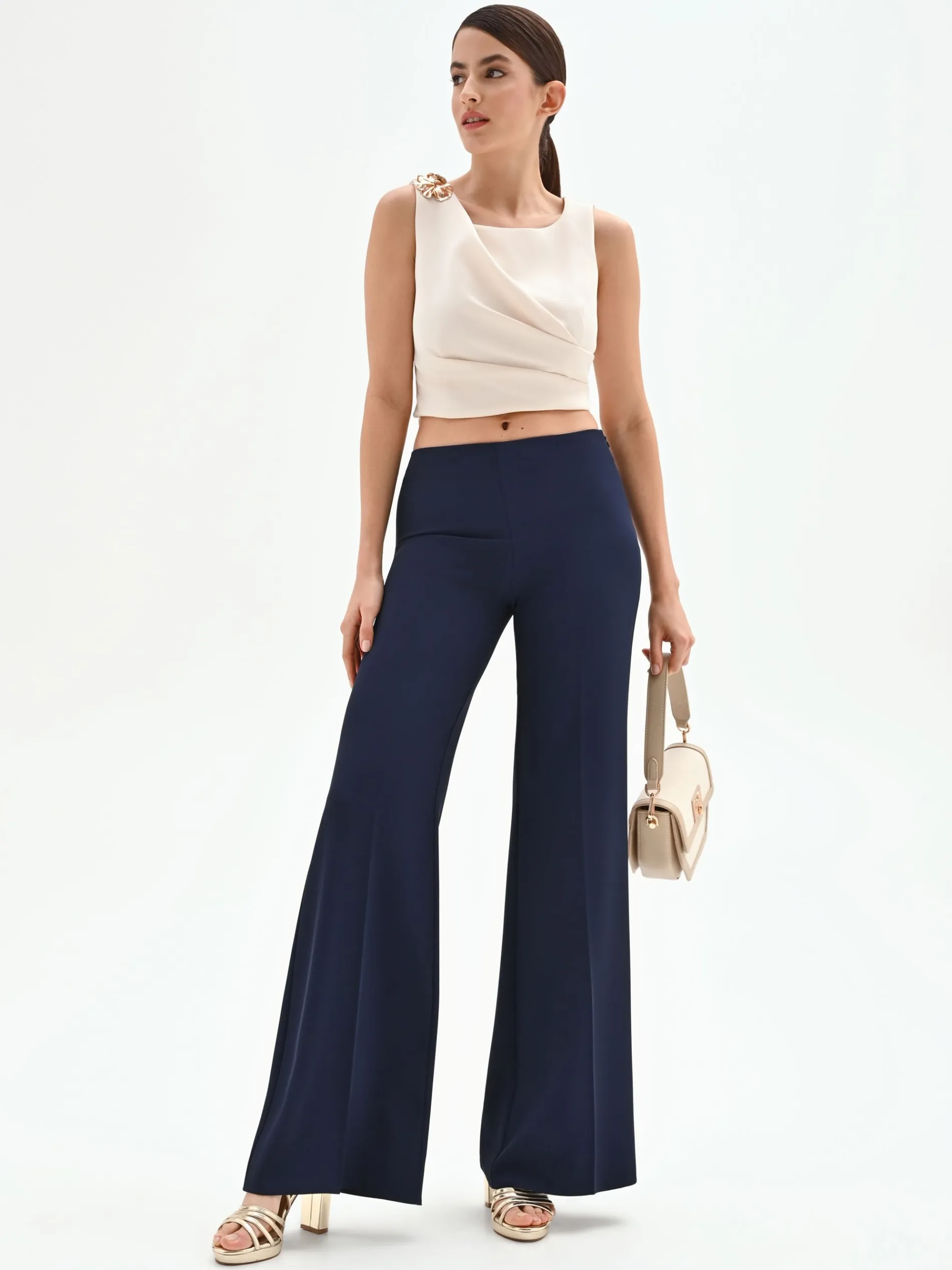 PANTALONE A PALAZZO BLU CON PIEGA STIRATA