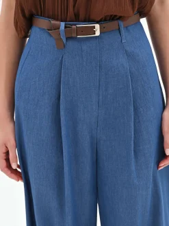 PANTALONE A PALAZZO BLU INDACO CON CINTURA
