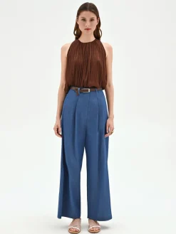 PANTALONE A PALAZZO BLU INDACO CON CINTURA