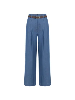 PANTALONE A PALAZZO BLU INDACO CON CINTURA