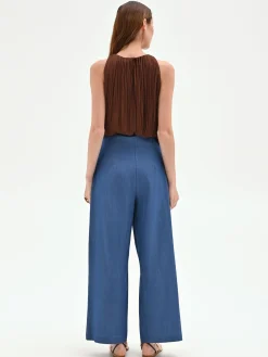 PANTALONE A PALAZZO BLU INDACO CON CINTURA