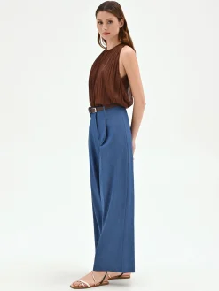 PANTALONE A PALAZZO BLU INDACO CON CINTURA
